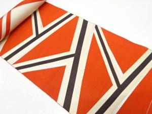 アンティーク　幾何学模様織り出し　八寸帯地反物